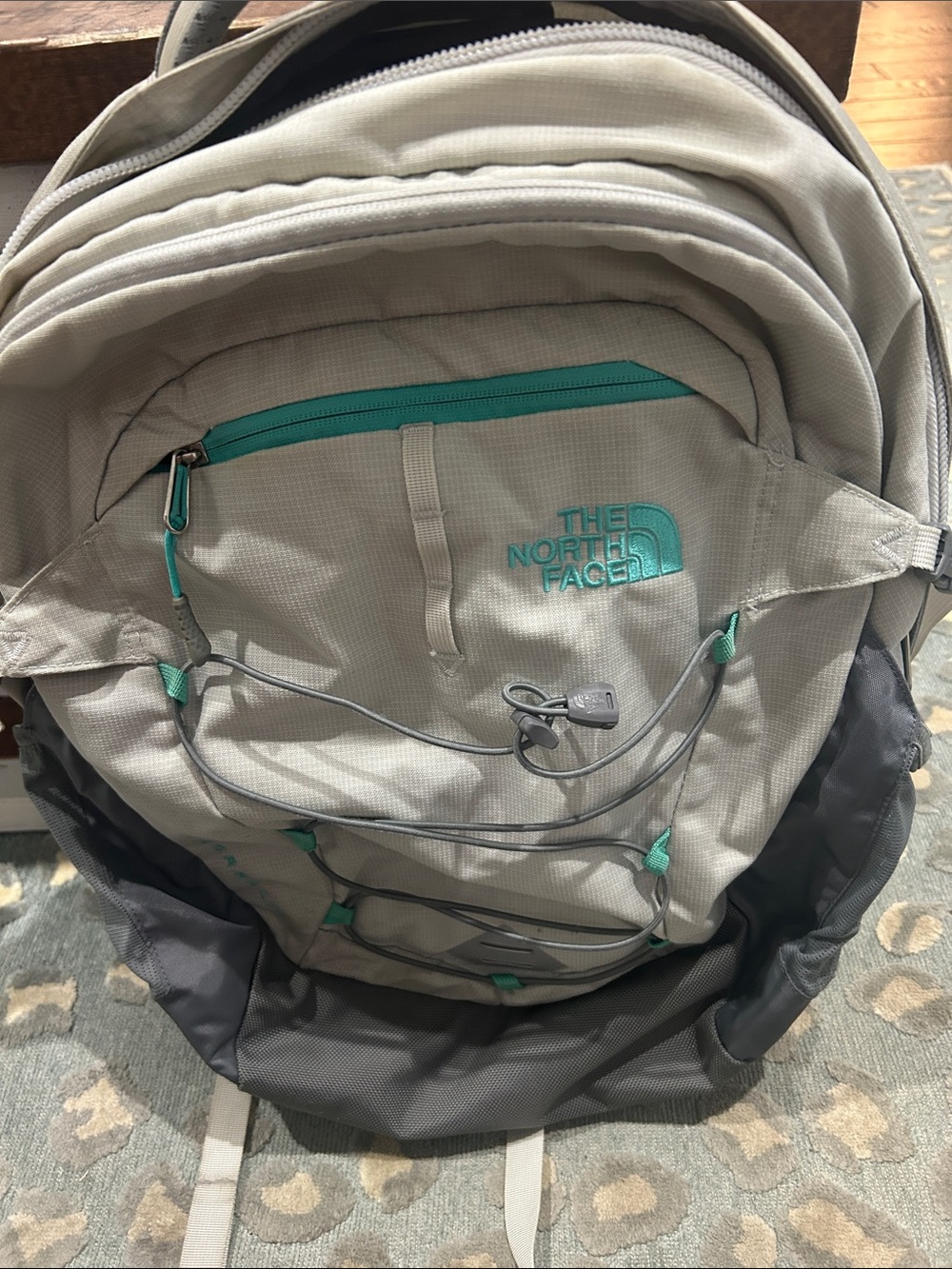 The North Face Gray & Teal Backpack with External Bungee